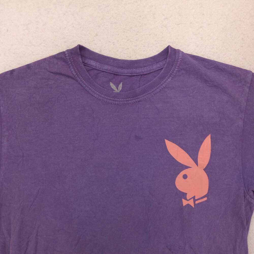 Playboy Graphic Casual Short Sleeve Crew Neck T Shirt Mens Size Small S Purple